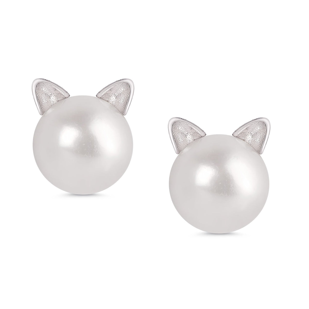 Freshwater Pearl Cat Stud Earrings in SS