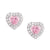 Pink and White  CZ Heart Halo Stud Earrings in SS