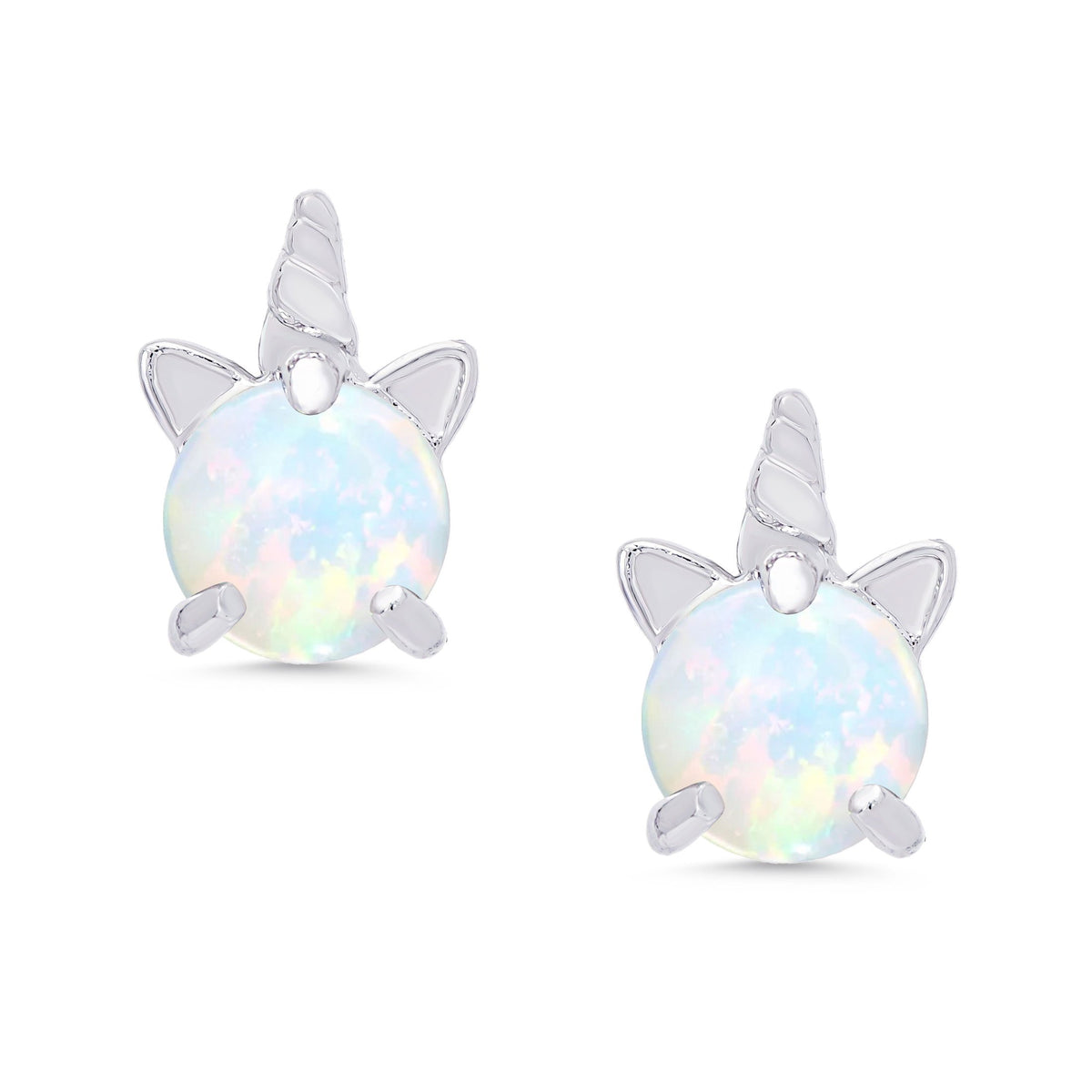 Lab Created Opal Unicorn Stud Earrings in SS