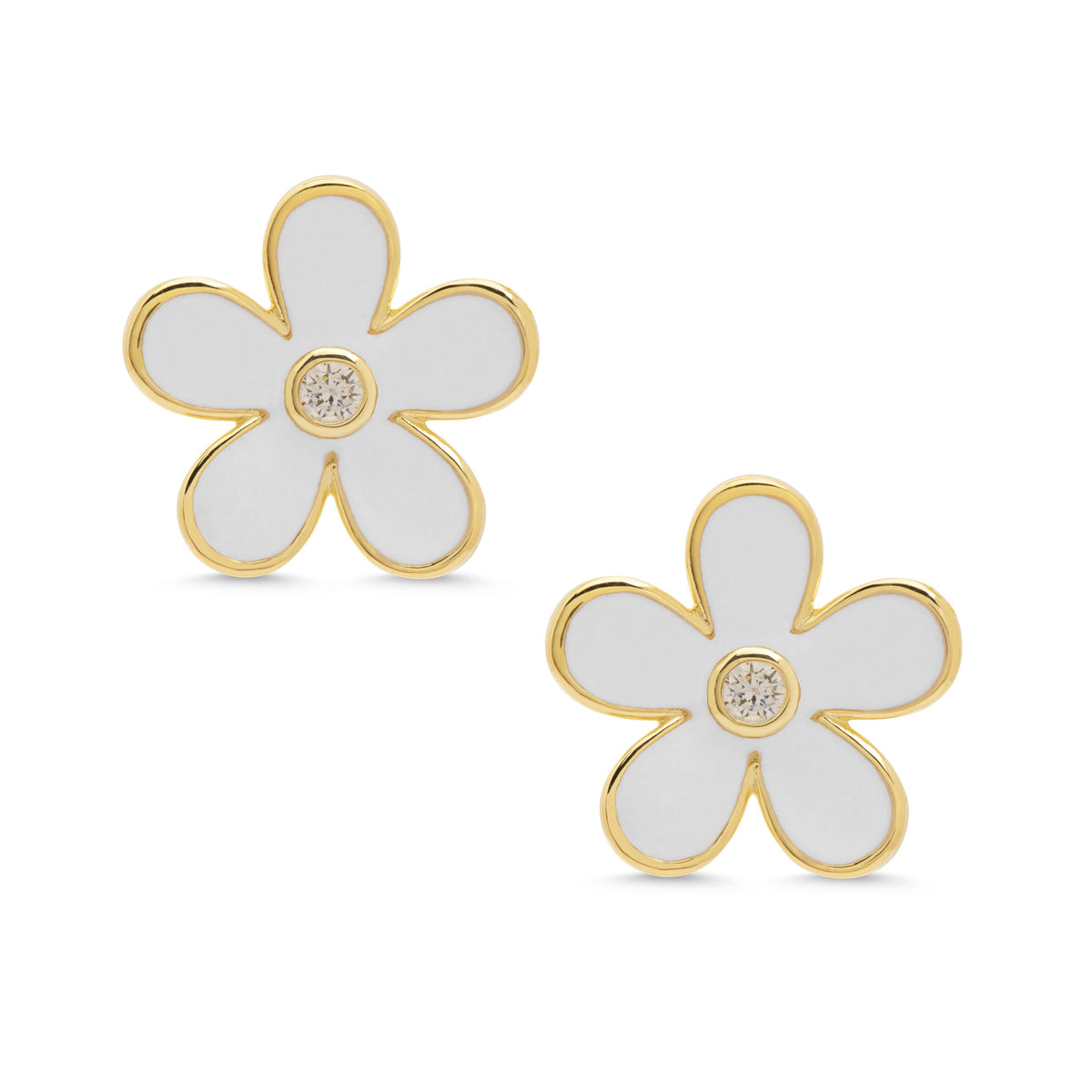 Flower CZ Stud Earrings- White