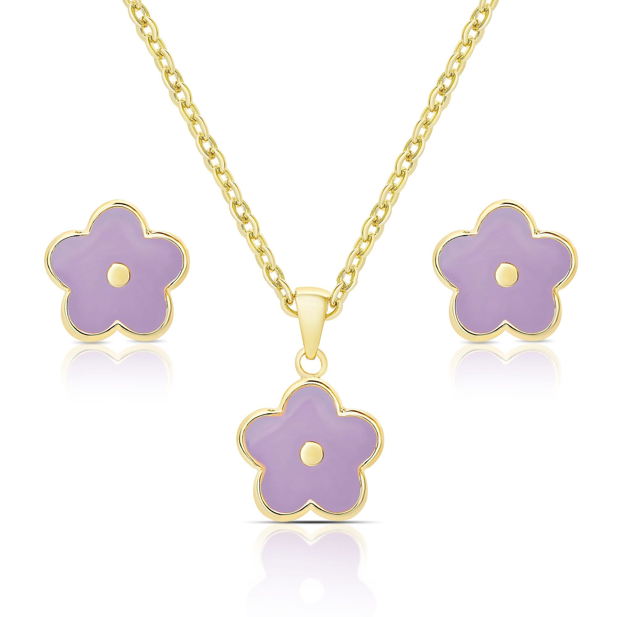Flower Stud Earrings and Necklace Set -Purple