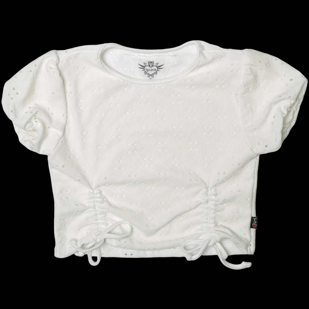 S/S PUFF SLV TOP DOUBLE ROUCHED FRT