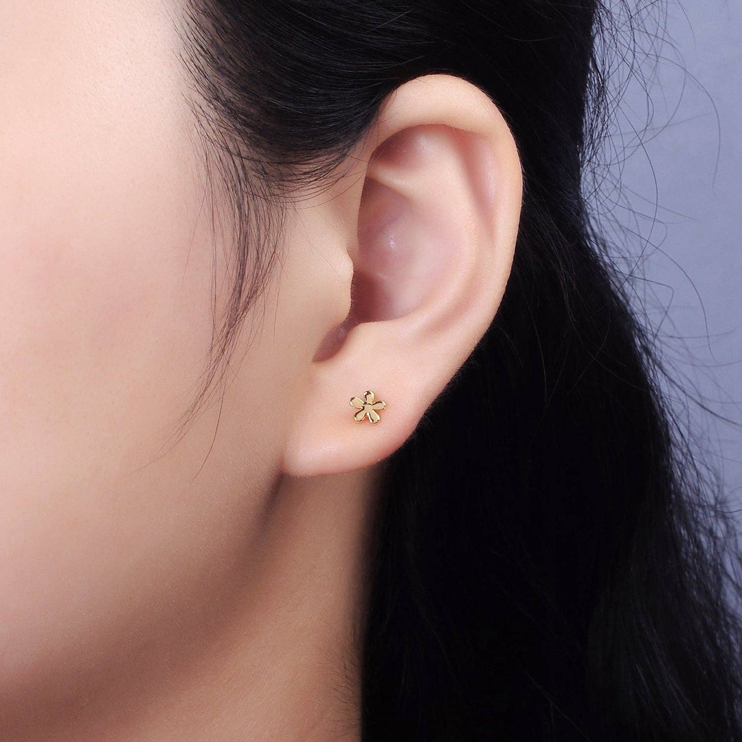 16K Gold Filled 5mm Flower Minimalist Mini Stud Earrings