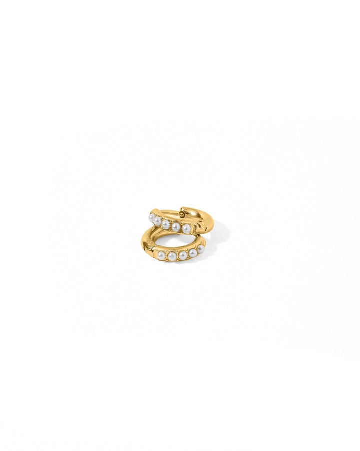 Huggie Earrings - Scarlett Hoop Gold 8mm Pearl
