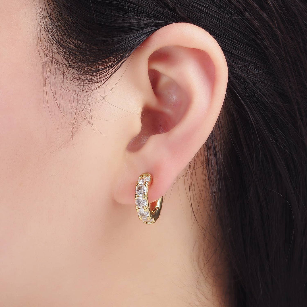 14K Gold Filled Clear CZ Rounded 17mm Huggie Earrings