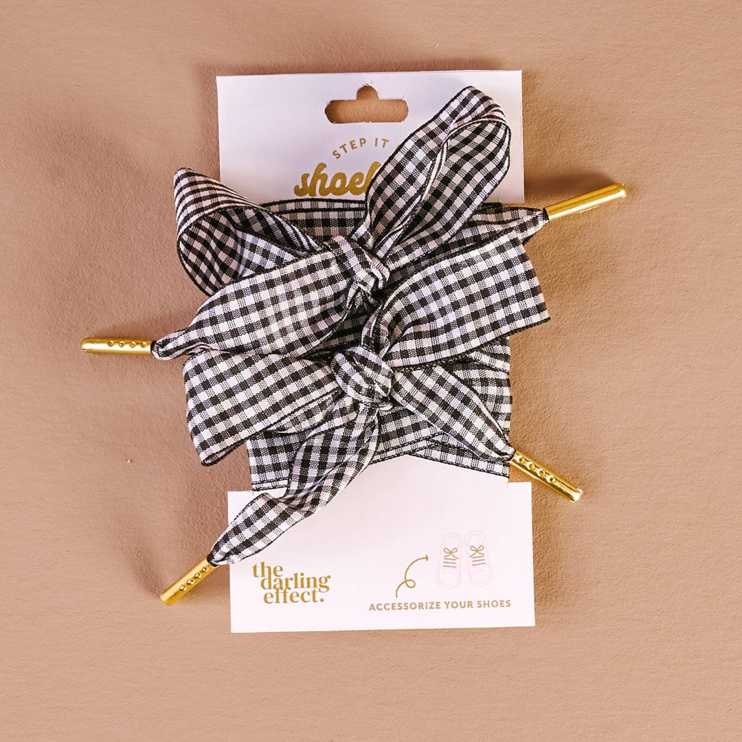 Step It Up Shoelaces–Gingham Black