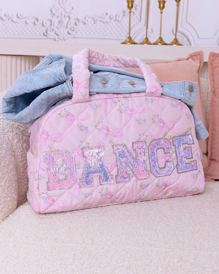 'DANCE' Floral Printed Quilted Medium Duffle Bag: Misty
