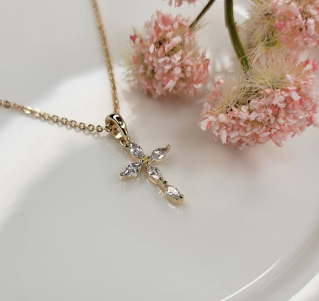 CZ Small Cross Necklace: Gold - ST43