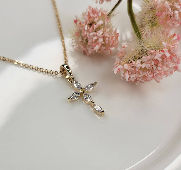 CZ Small Cross Necklace: Gold - ST43