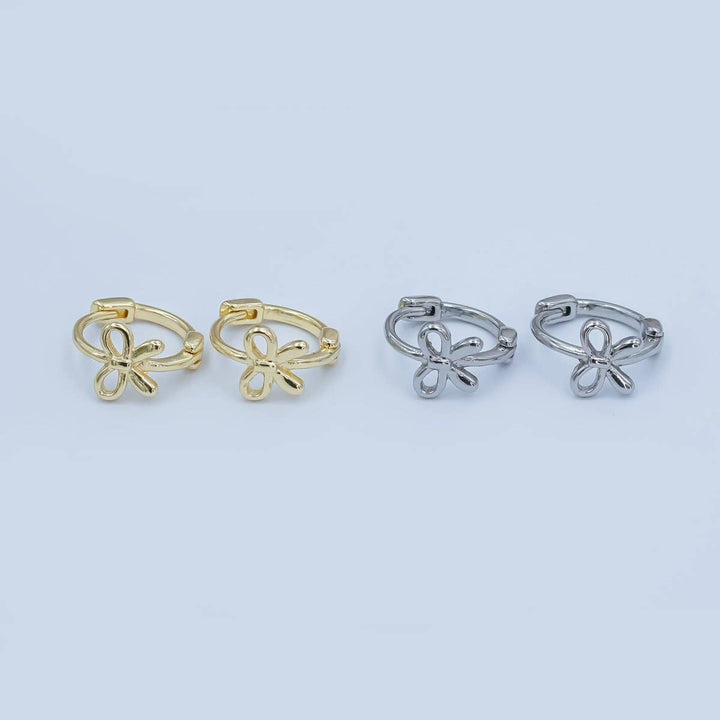 24K Gold Filled 15mm Ribbon Bow Huggie Earrings in Gold & Silver | AE696 AE697: GOLD
