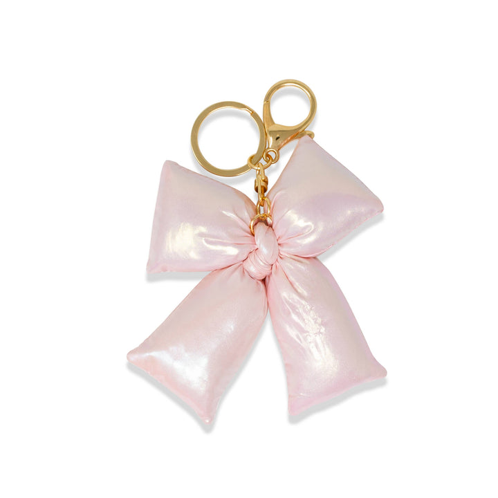 Shiny Quilted Fluffy Bow Handbag: Pink