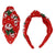 JM Beaded Candy Canes with Green Bows and Holly with Pearl Beads on Knotted Red Headband,