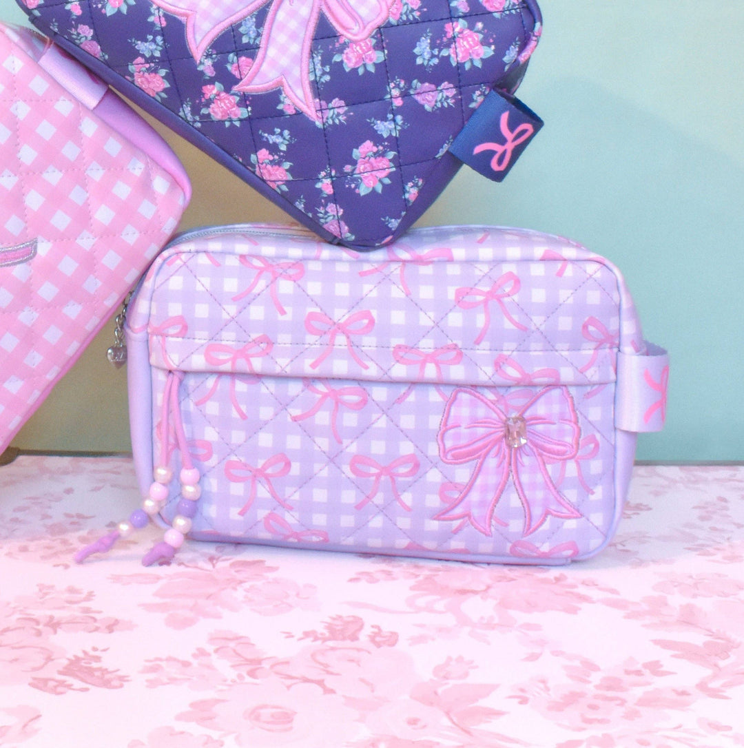Quilted Gingham and Bow Printed Pouch