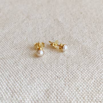 18k Gold Filled 4mm Simulated Pearl Stud Earrings