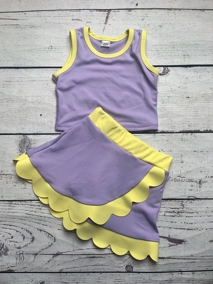 Kids Girls Lavender Active Scallop Set: 5-6T
