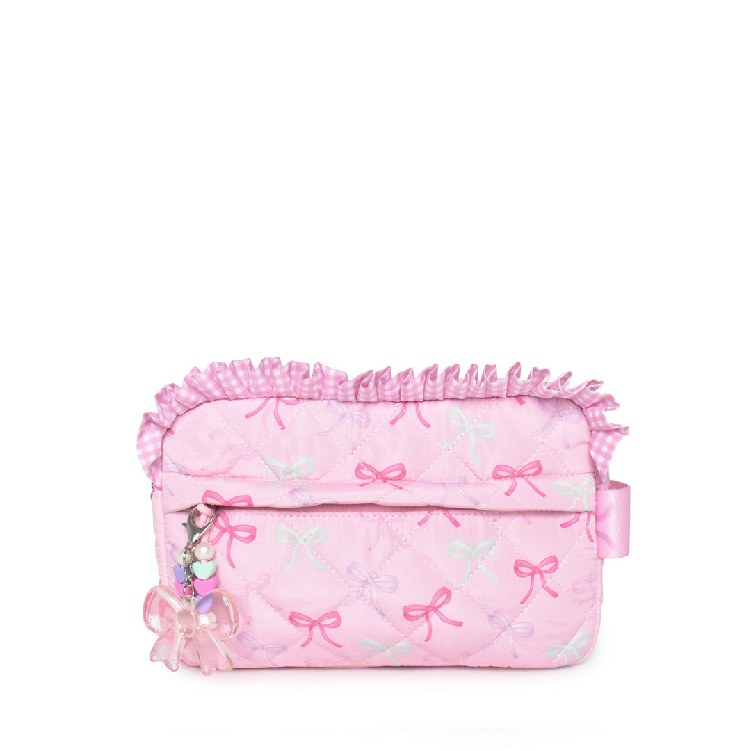 Quilted Bow Printed Pouch with Charm