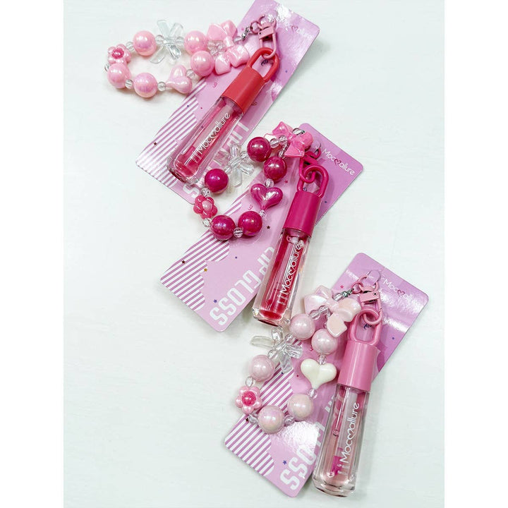 Cute Bow Charm Keychain with Scented Lip Gloss Set
