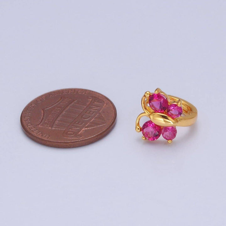 Mini Pink Butterfly Earring Gold Huggie Earring 24k Gold Filled T-453