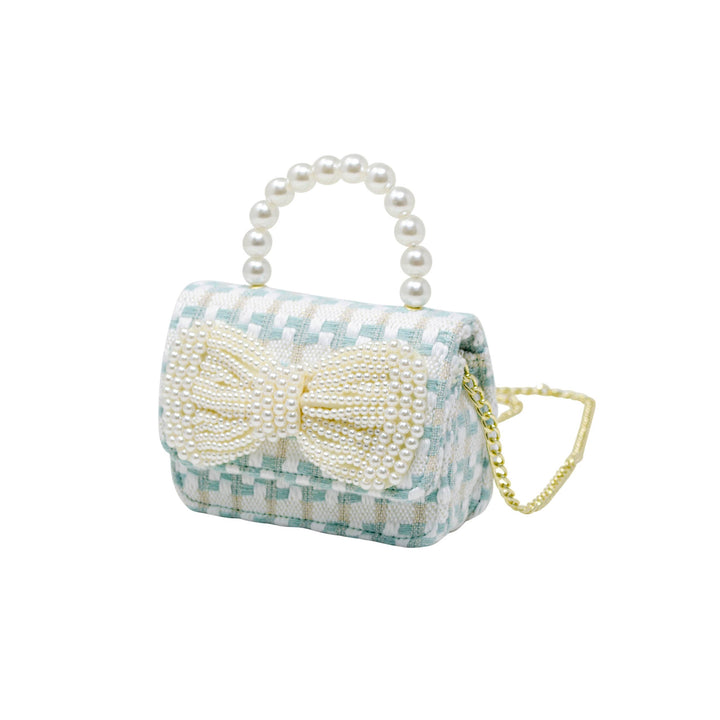 Tweed Pearl Handle Bow Purse: Blue