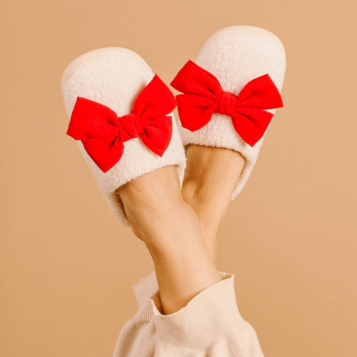 Fuzzy Slippers-Betty Bow Red