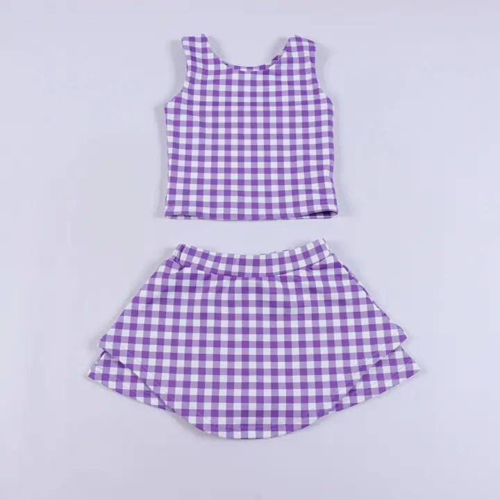 Purple Gingham Athletic Skirt Set