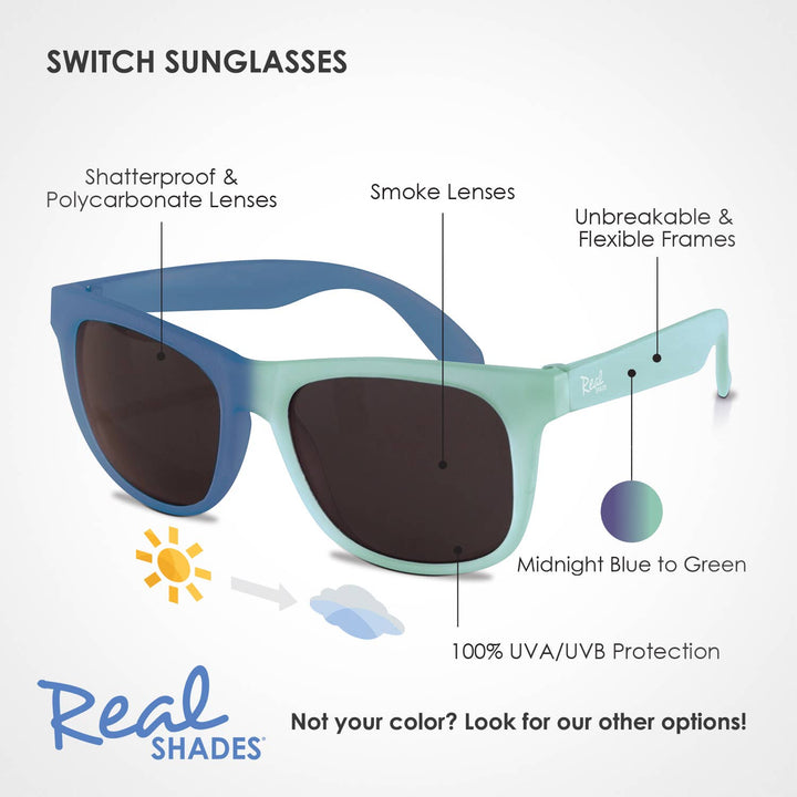 Switch Flexible Frame Sunglasses for Youth 7+: Lt Green Royal Blue