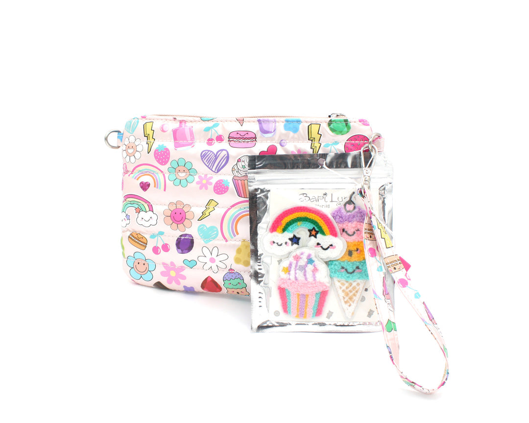 CROSSBODY PRINT BAG WITH PATCHES PINK