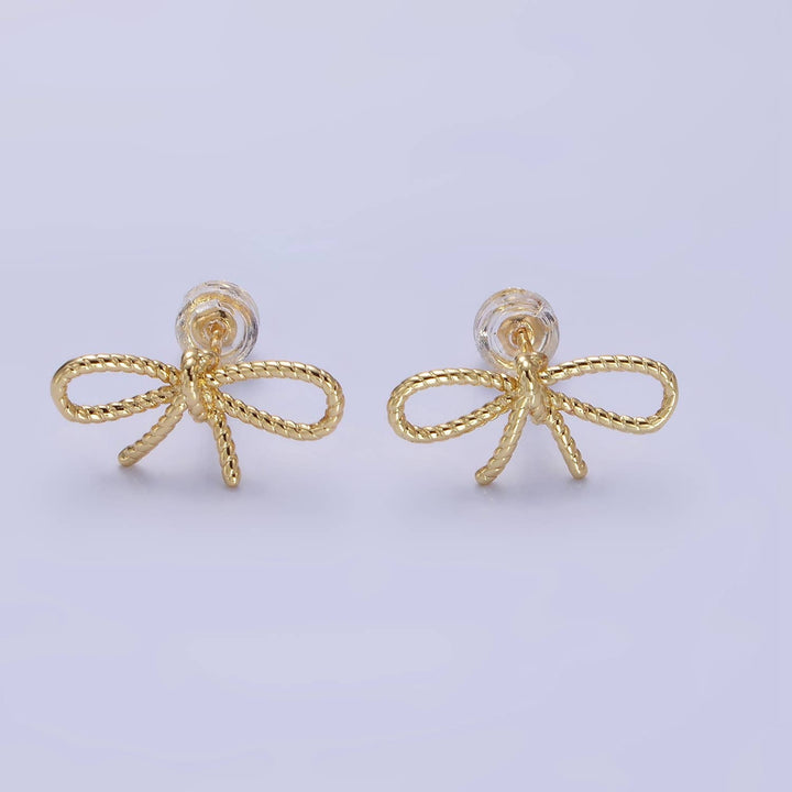 24K Gold Filled Ribbon Bow Stud Earrings
