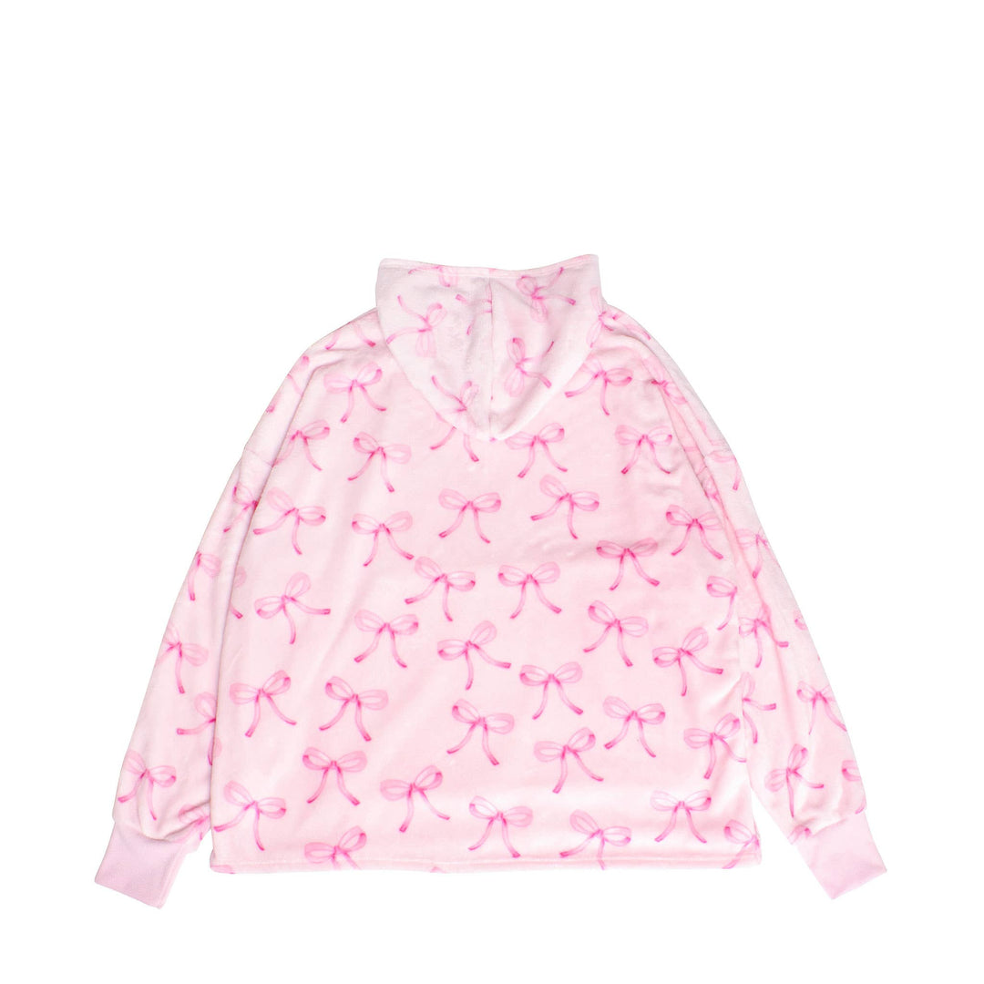 Fleece Printed Pullover Oversized Blanket Hoodie: Pink Bow Print