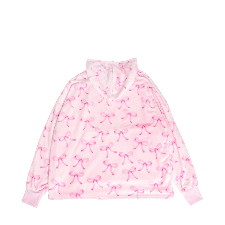 Fleece Printed Pullover Oversized Blanket Hoodie: Pink Bow Print