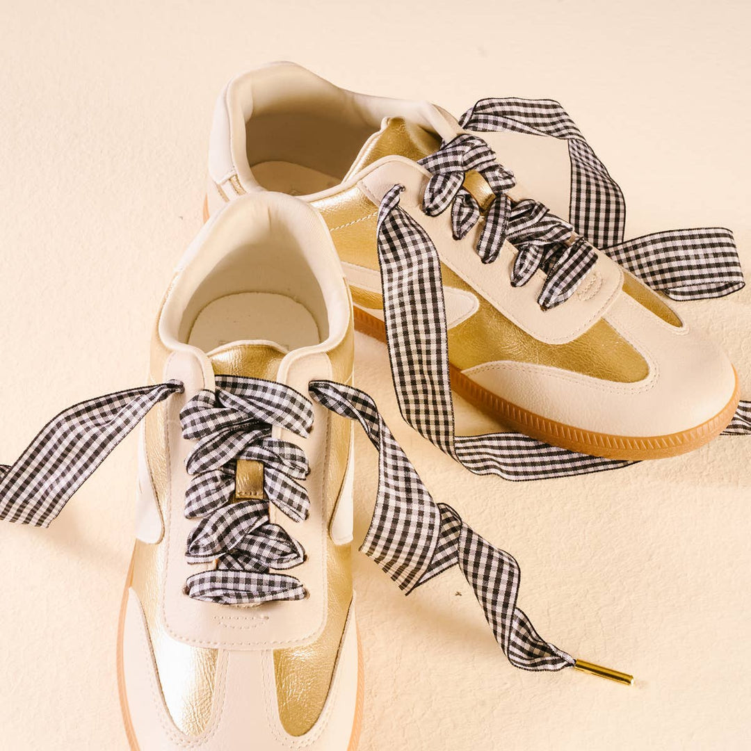Step It Up Shoelaces–Gingham Black