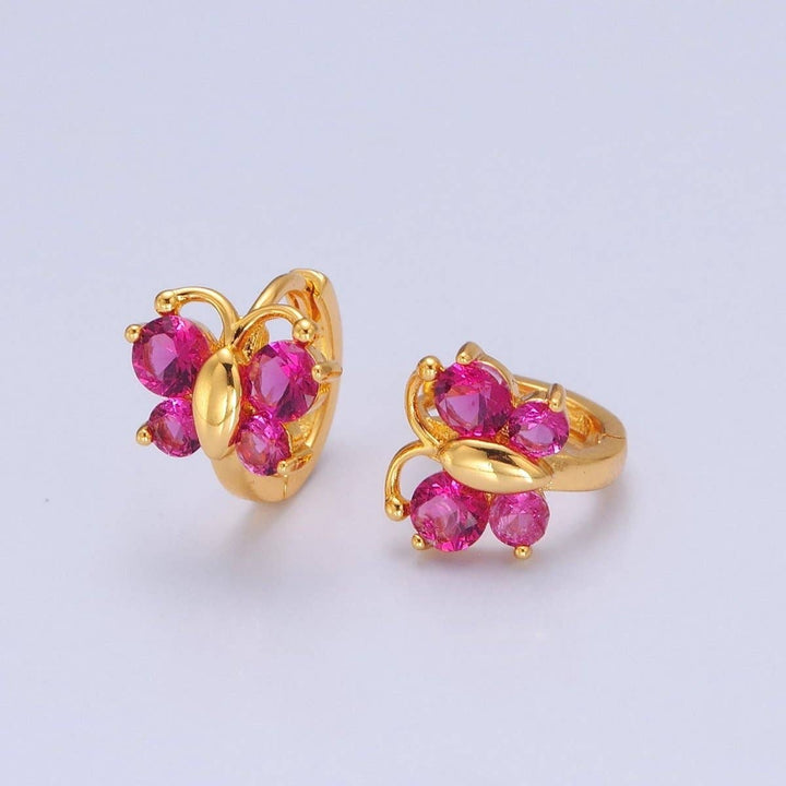 Mini Pink Butterfly Earring Gold Huggie Earring 24k Gold Filled T-453