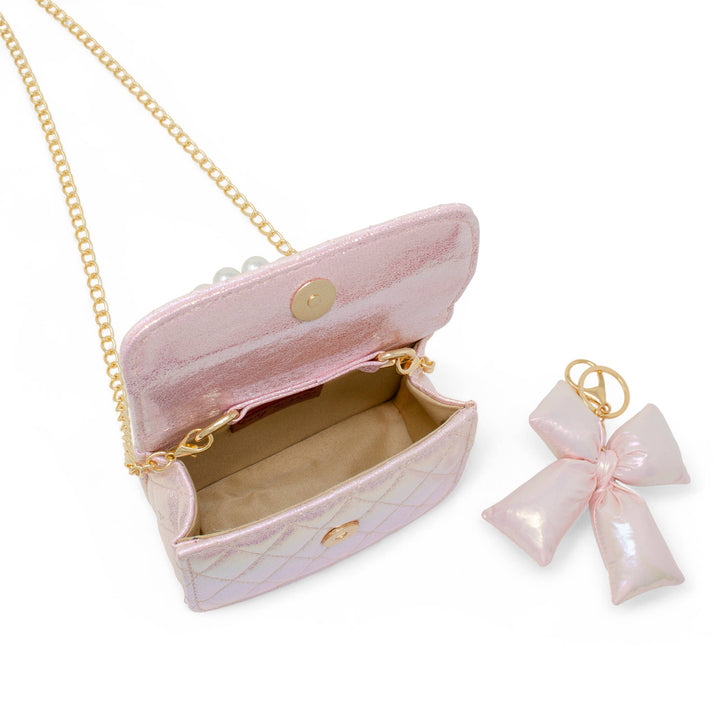 Shiny Quilted Fluffy Bow Handbag: Pink