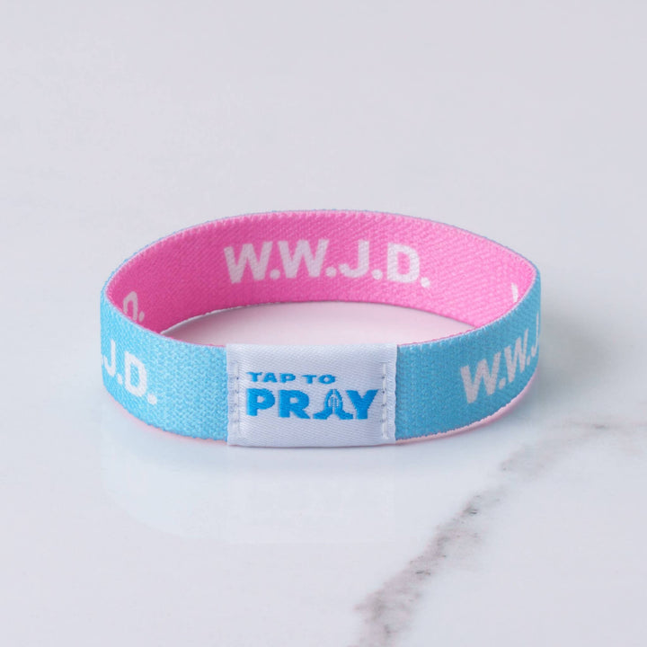 Tap To Pray™ Wristbands - Blue & Pink WWJD: X-Small / WWJD Pink / Blue