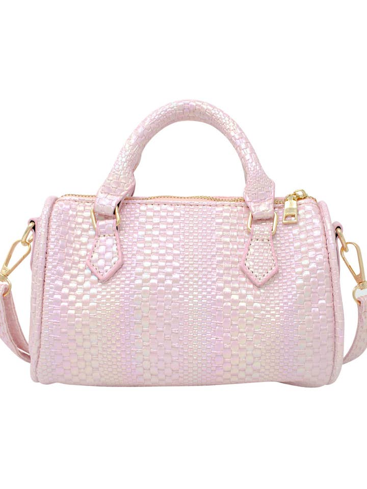 Rainbow Woven Duffle Handbag Pink