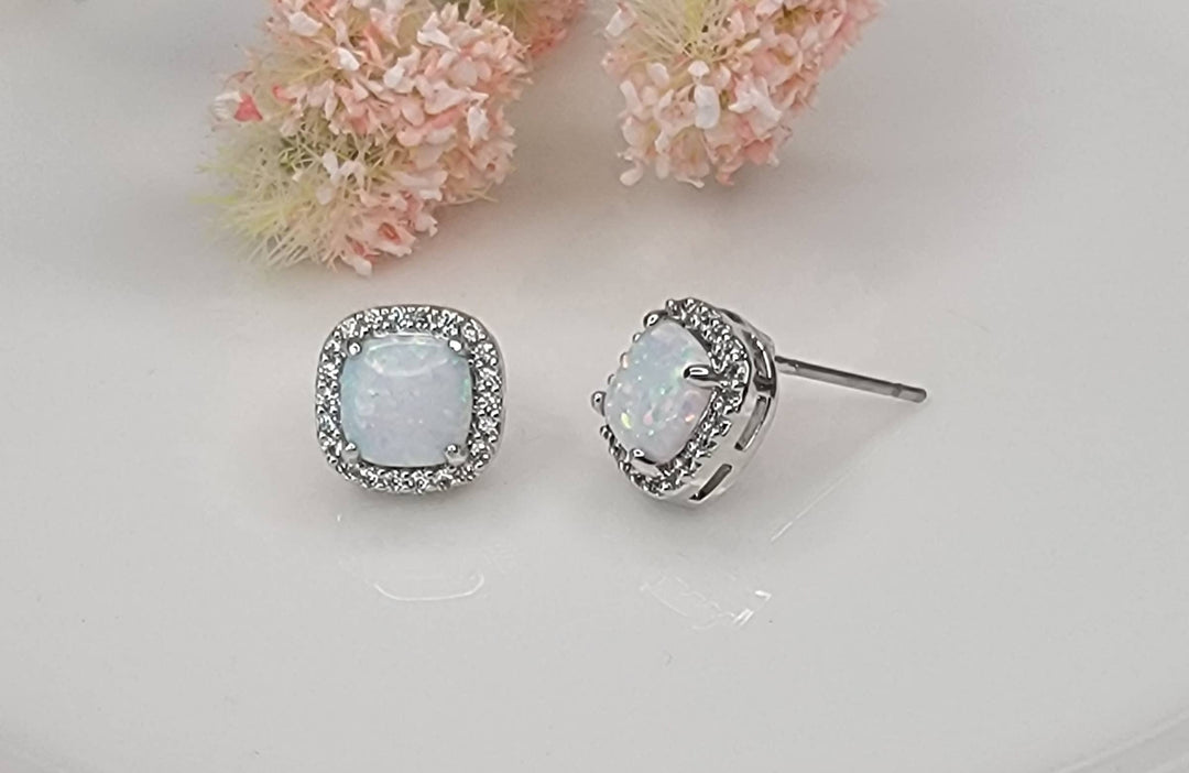 LAB GROWN OPAL STUD EARRINGS.: LIGHT BLUE OPAL/GOLD / Small - OR140