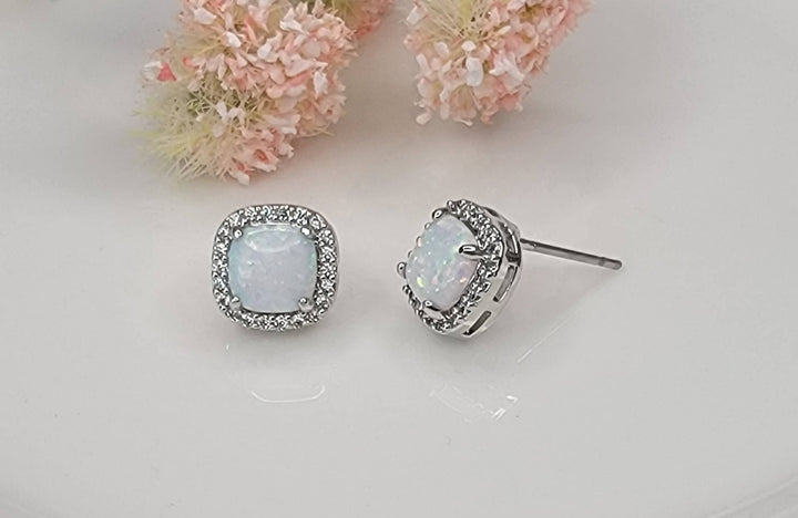 LAB GROWN OPAL STUD EARRINGS.: WHITE OPAL/GOLD / Small - OR140