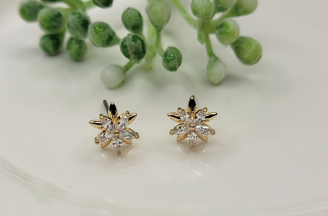 CZ Double Star Post Earrings: GOLD - ST65
