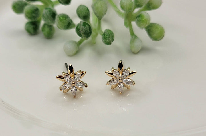 CZ Double Star Post Earrings: GOLD - ST65