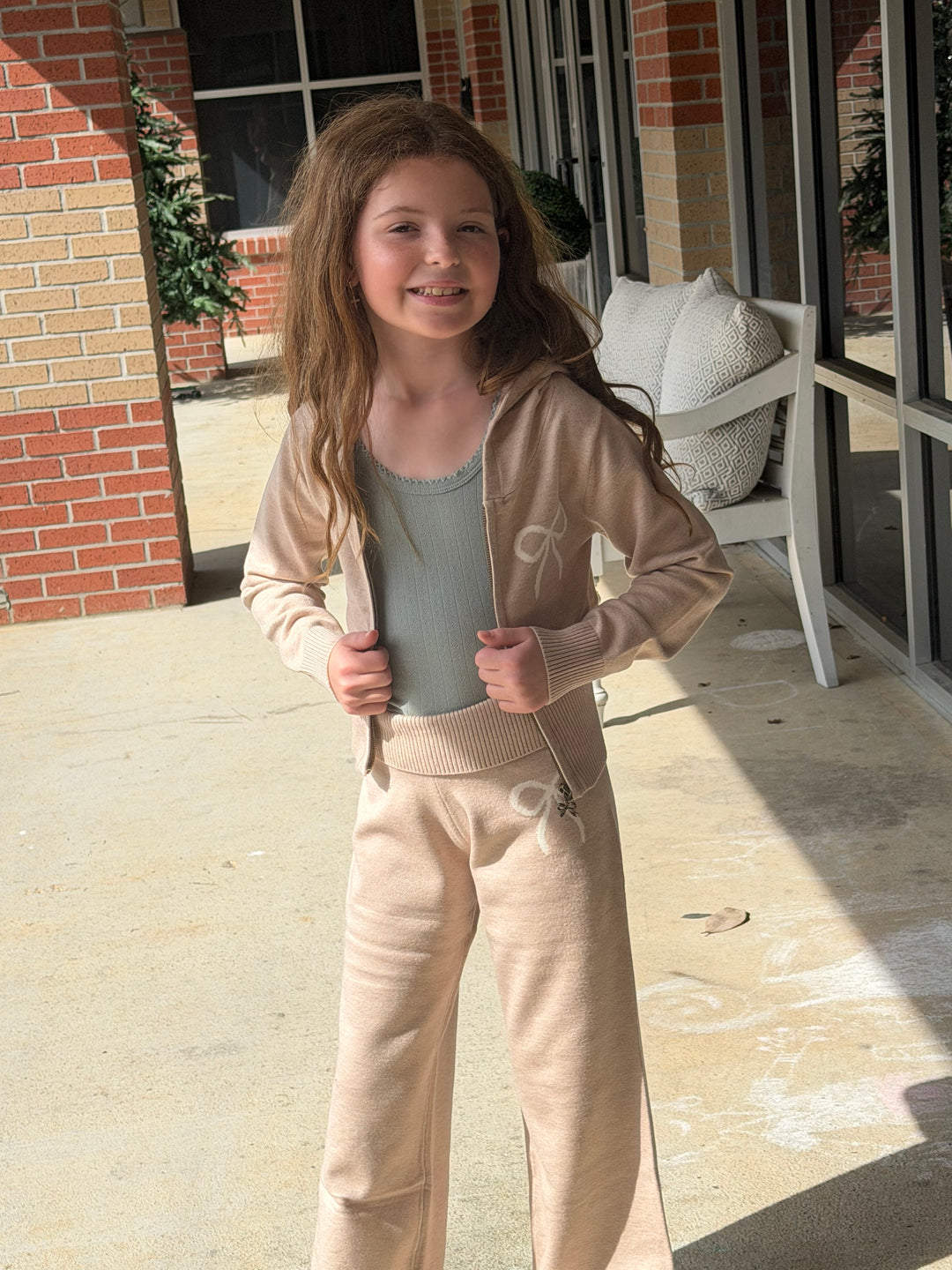 Oatmeal-Chelsea Sweater Bow Full Zip