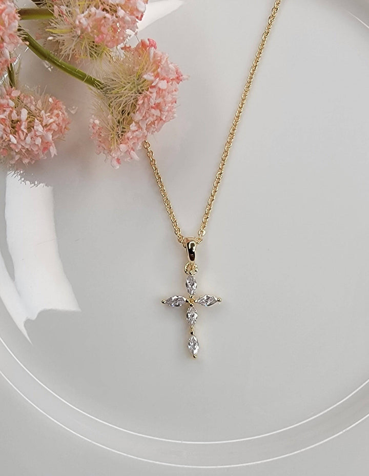 CZ Small Cross Necklace: Gold - ST43
