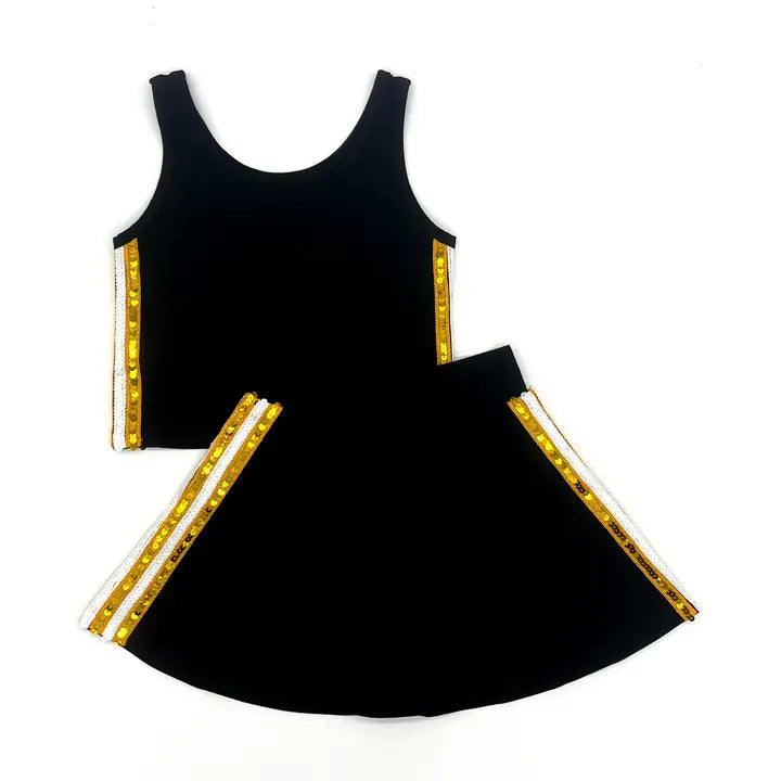 Black and Gold Side Sequin Skirt Set
