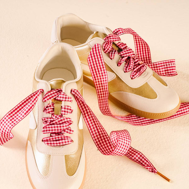 Step It Up Shoelaces–Gingham Red