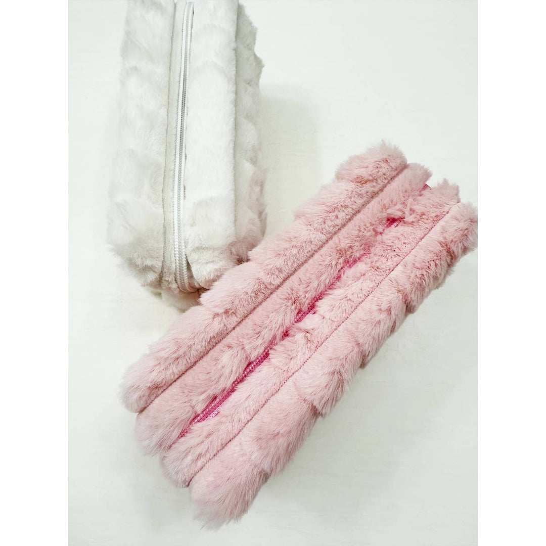 Pink Faux Fur Quilted Cosmetic Pouch