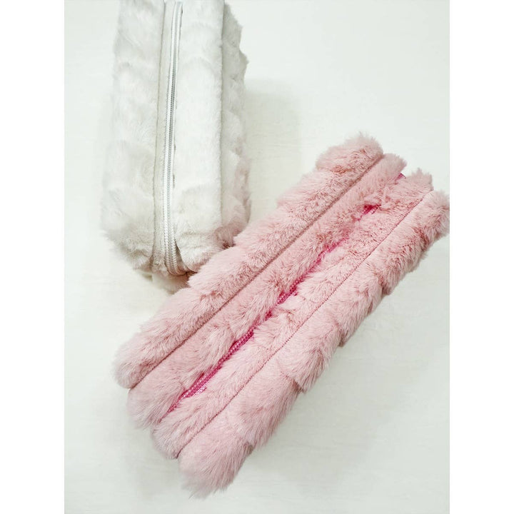 Pink Faux Fur Quilted Cosmetic Pouch