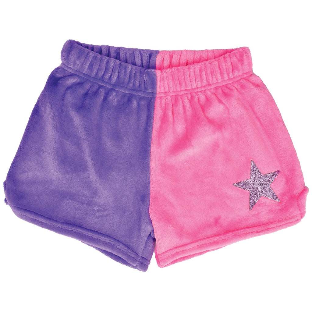 vivid violet and pretty pink star plush shorts