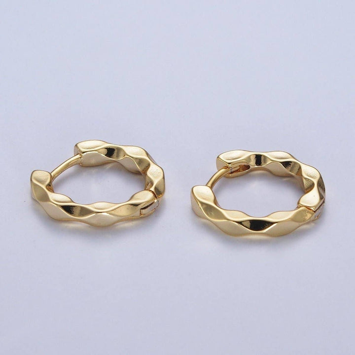 16mm Flat Twist Geometric Gold Huggie Hoops Earrings | AD-483