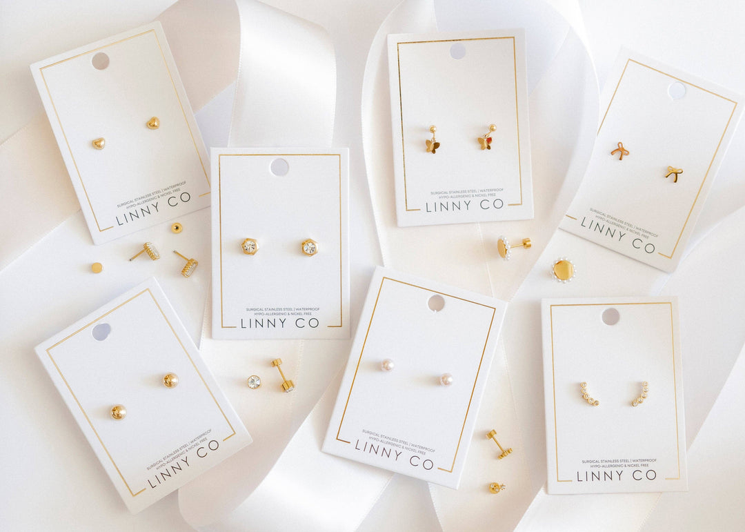Screwback Stud Earrings - Abigail Sparkle Gold