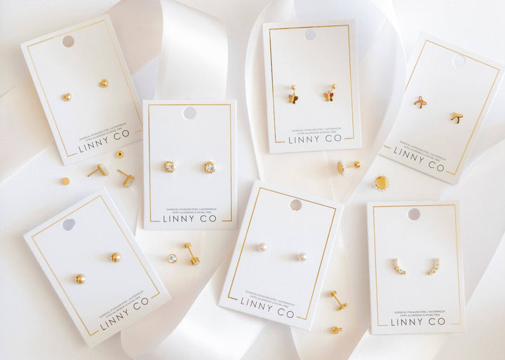 Screwback Stud Earrings - Abigail Sparkle Gold
