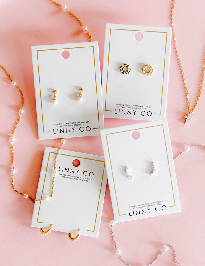 Huggie Earrings - Scarlett Hoop Gold 8mm Pearl